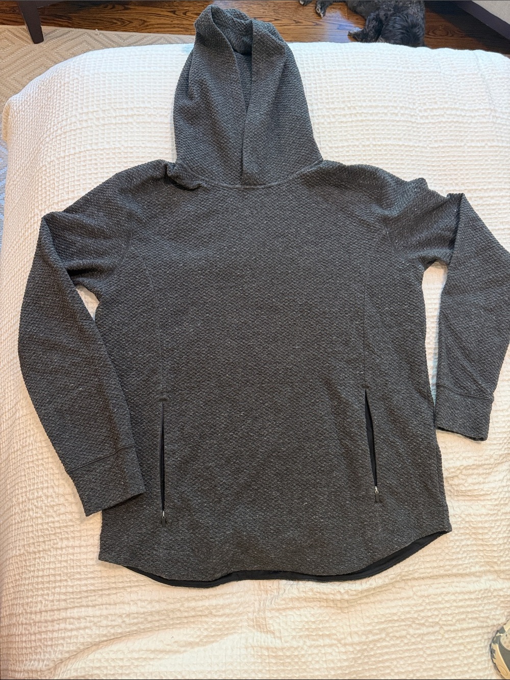 Men's Charcoal Gray Textured Hooded Pullover Sweatshirt